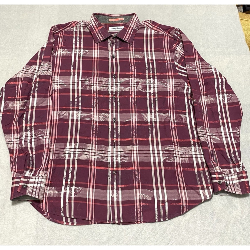Tommy Bahama Mens XL Shirt Plaid Button Long Sleeves Multicolor Pocket New